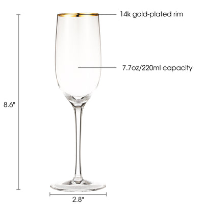 Berkware Crystal Champagne Flutes with Gold tone Rim -  Set of 6