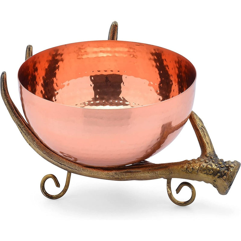 Berkware Copper tone Colored Decorative Bowl on Rustic Antler Stand