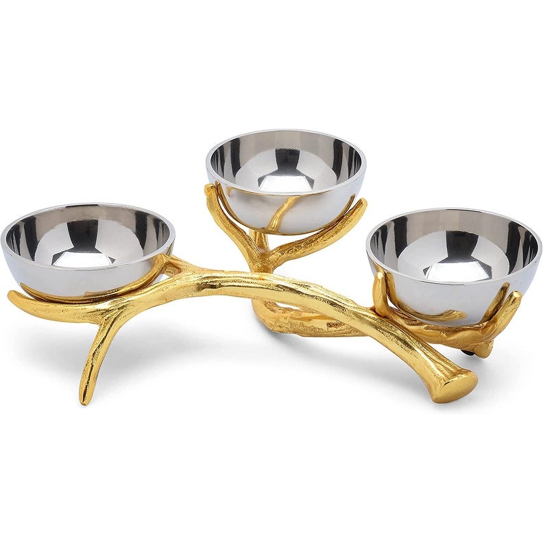 Berkware Shiny Nickel Plated Three Sectional Bowl on Gold tone Branch Base