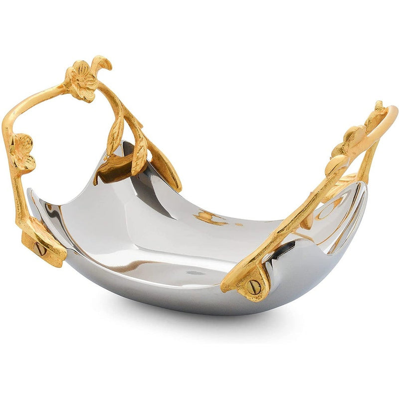 Berkware Shiny Stainless Steel Serving Bowl with Gold tone Decorative Handles
