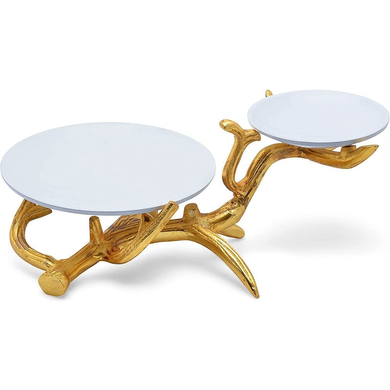 Berkware White 2 Tier Dish on Gold tone Stand