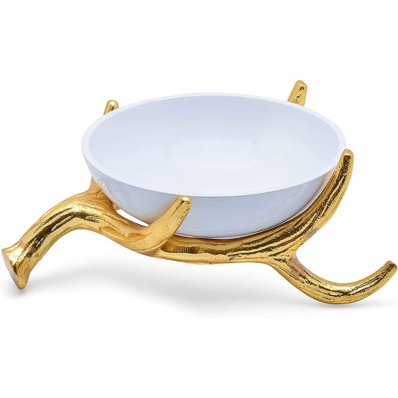Berkware White Decorative Bowl on Gold tone Antler Stand