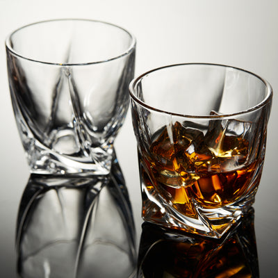 Berkware Lowball Whiskey Glasses - Modern Twisted Base Design