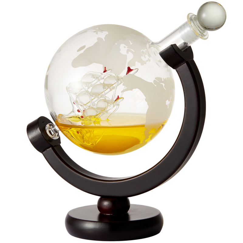 Berkware Globe Etched Decanter With Interior Hand-Crafted Glass Ship