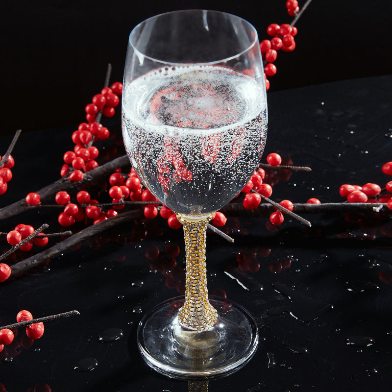 Berkware Classy Rhinestone Embellished Long Stem Rose Wine Glasses