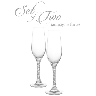 Berkware Champagne Glasses Set of 2 Luxurious Crystal Champagne Flutes with Rhinestone Silver tone Embellished Stem