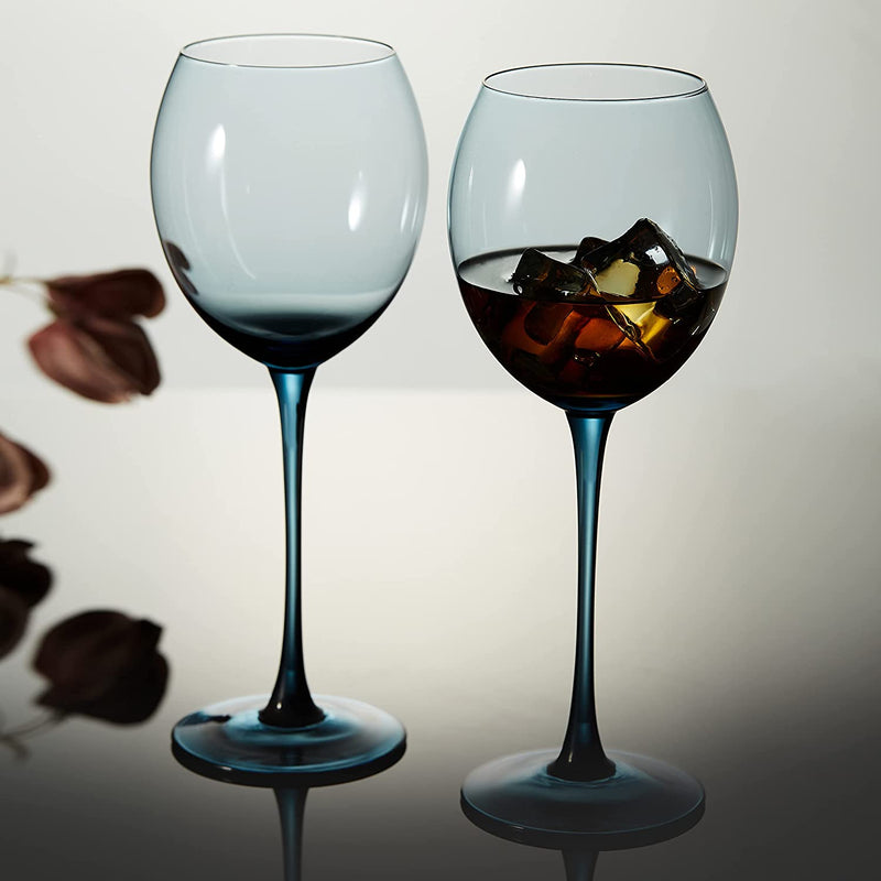 Berkware Luxurious and Elegant Sparkling Blue Colored Wine Glass - 13.3oz  (Set of 2)