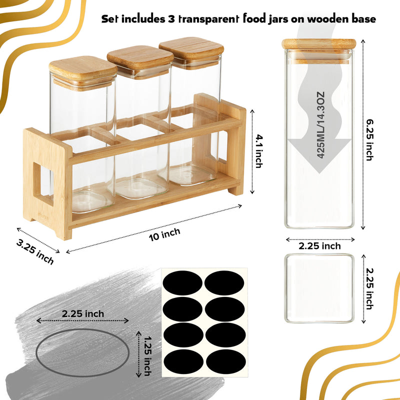 Berkware Glass Mini Storage Jars with Bamboo Lids and Display Stand - For Coffee, Sugar, Candy etc.