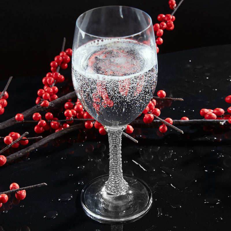 Berkware Set of 6 Crystal Wine Glasses - Elegant Silver tone Studded Long Stem Red Wine Glasses