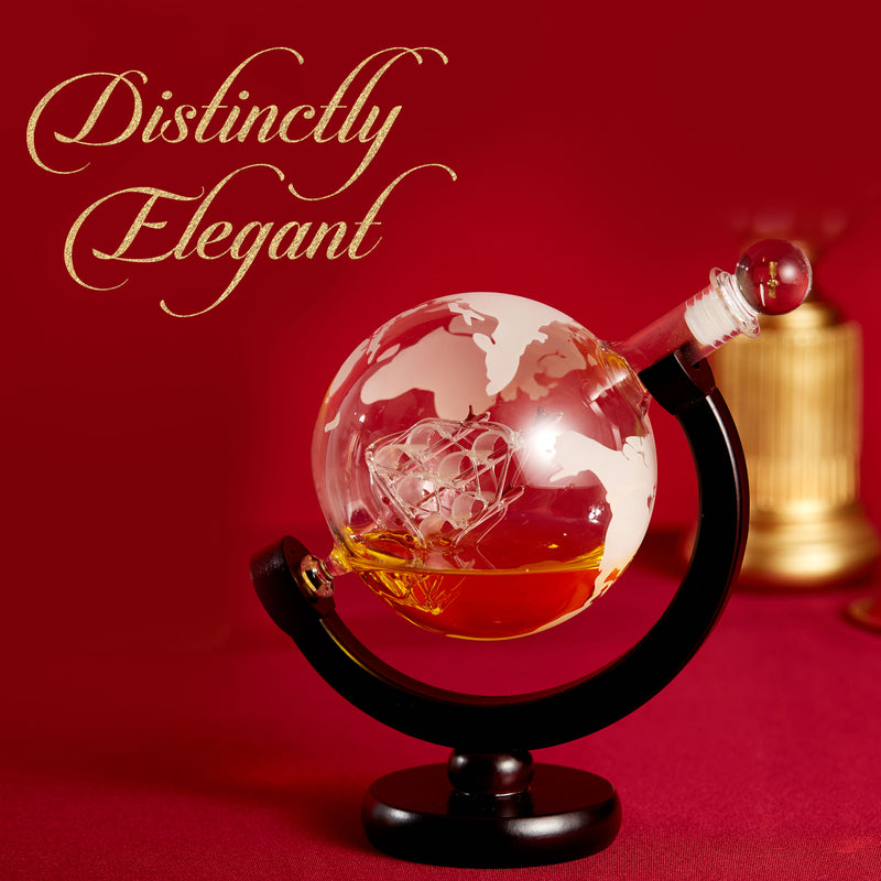 Berkware Globe Etched Decanter With Interior Hand-Crafted Glass Ship