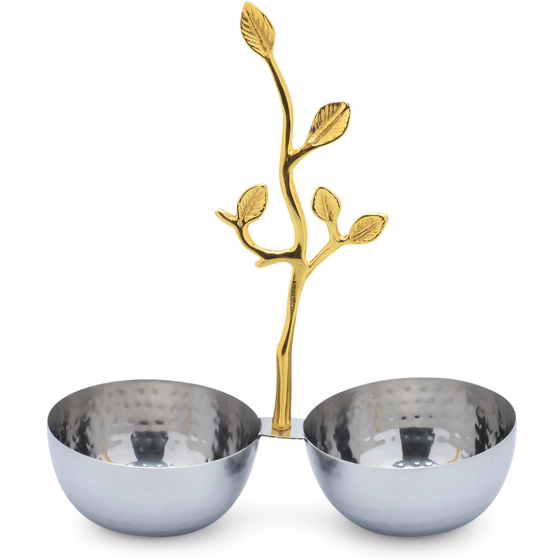 Berkware Textured Decorative Bowls with Gold tone Leaf Handle