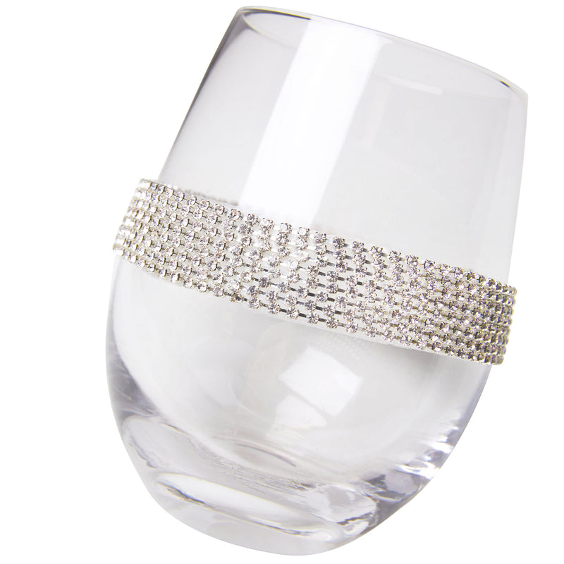 Berkware Set of 2 Stemless Wine Glass Tumblers - Elegant Rhinestone Embellishments  for toasting