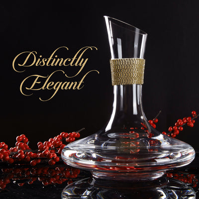 Berkware Red Wine Decanter - Luxurious 750ml Wide Base Glass Wine Carafe with Dazzling Rhinestone Design (Gold tone)