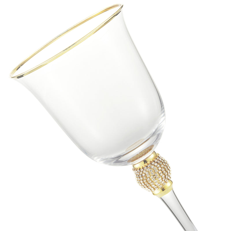 Berkware Set of 2 Gold tone Wine Glasses - Luxurious Rose and White Wine Glass with Dazzling Rhinestone Design and Gold tone Rim