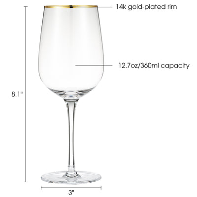 Berkware Luxurious and Elegant Long Stem Red Wine Glass with Gold tone Rim