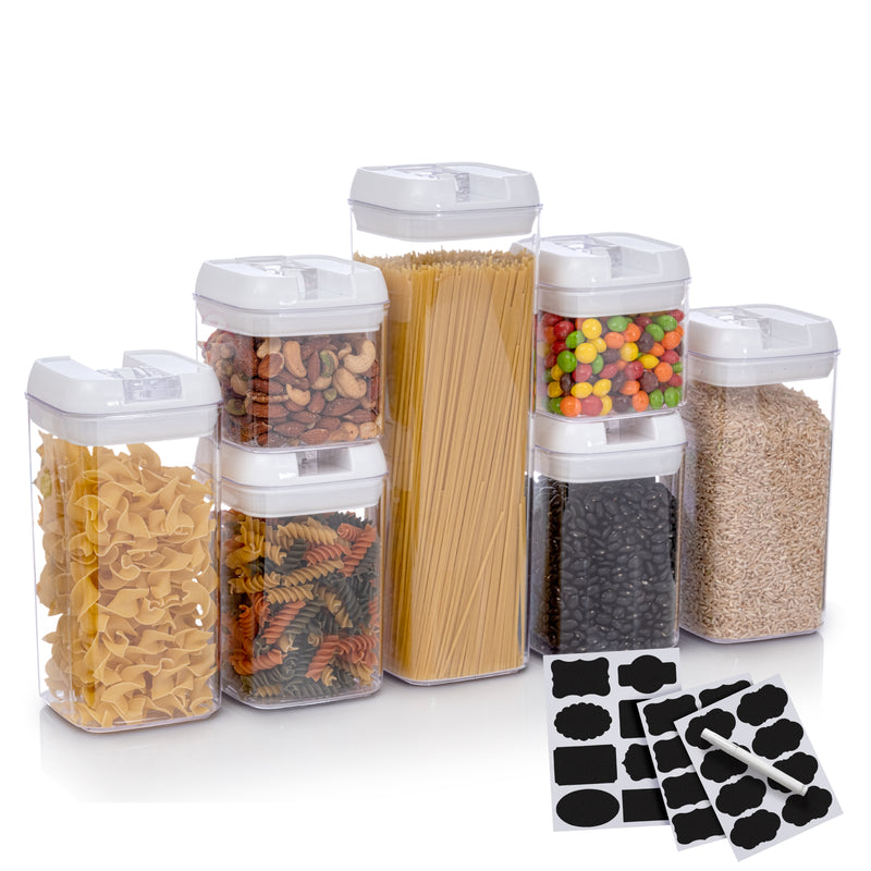 Berkware Set of 7 Airtight Food Storage Containers - BPA Free plus Dry Erase Marker and Labels