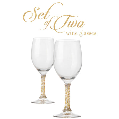 Berkware Set of 2 Crystal Wine Glasses - Elegant Gold tone Studded Long Stem Red Wine Glasses
