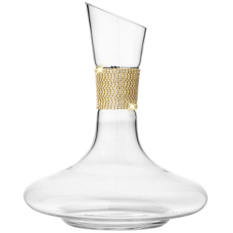 Berkware Red Wine Decanter - Luxurious 750ml Wide Base Glass Wine Carafe with Dazzling Rhinestone Design (Gold tone)