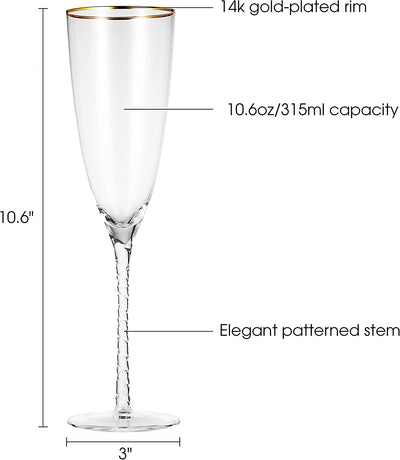 Berkware Champagne Glasses- Luxurious Crystal Champagne Flutes with Twisted Stem - Set of 4