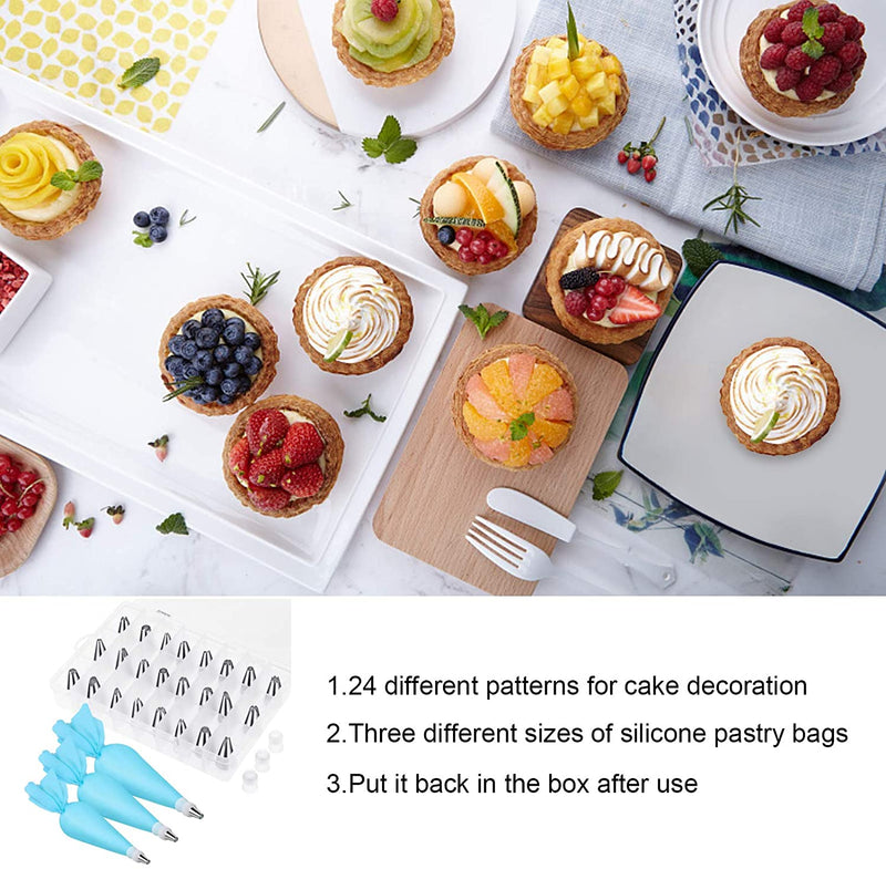 Cake Decorating Supplies Kit - 30 in 1 cake decorations, 24Pcs Professional Stainless Steel DIY Icing Tips with 3 Reusable Coupler & Storage Case & 3 Sizes Silicone Cake Decorating Pastry Bags