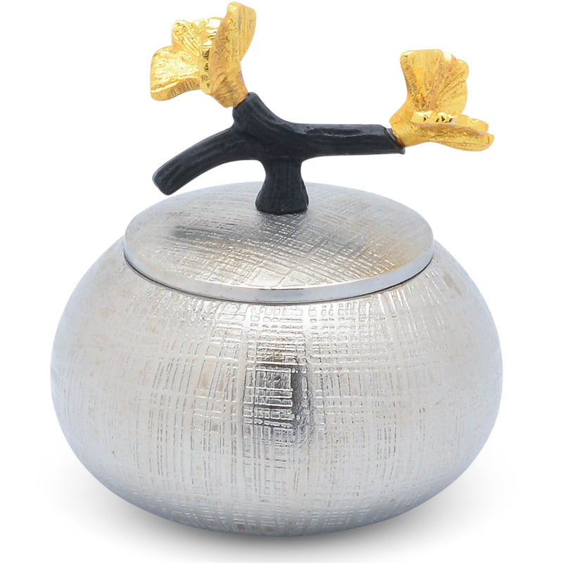 Berkware Covered Candy Dish and Trinket Holder with Gold tone Butterfly Cover