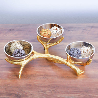 Berkware Shiny Nickel Plated Three Sectional Bowl on Gold tone Branch Base